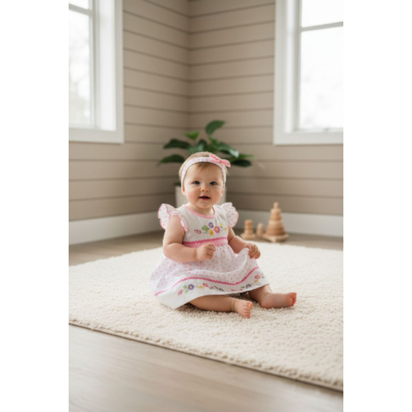 New Baby Girl Dress Set with matching headband underwear size 3 to 6 months - Picture 2 of 3